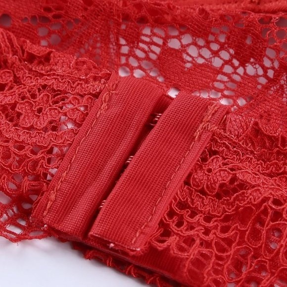 RED Strappy Lace Bralette High Waist Lace Up Panty - Picture 14 of 16